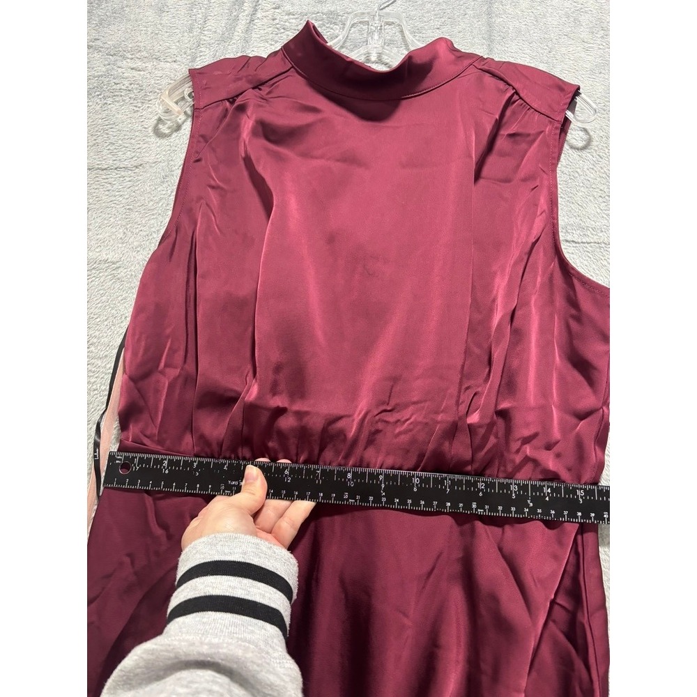 Lulus Burgundy Satin High Neck Draped Maxi Dress Size XL Sleeveless Side Slit - Picture 6 of 13